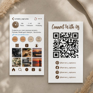Modern Brun Sociala Medier Foto Grid QR-kod Visitkort