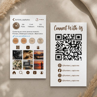 Modern Brun Sociala Medier Foto Grid QR-kod Visitkort