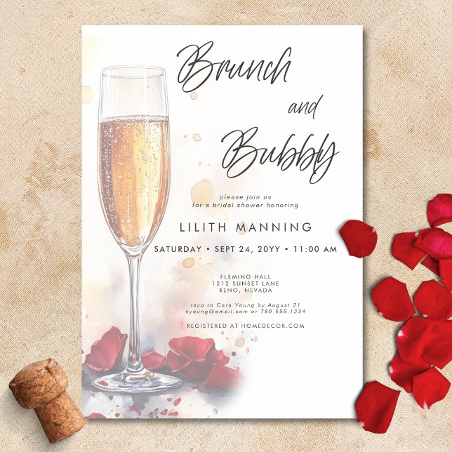 Modern Brunch & Bubly Watercolor-Möhippa Inbjudningar (Modern Brunch & Bubbly Watercolor Bridal Shower Invitation)