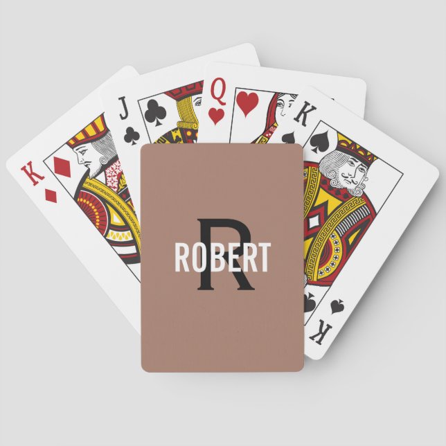 Modern brunsvart monogram namn casinokort (Baksidan)