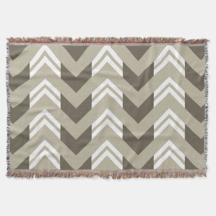 Modern brunt, beige, vitsparremönster filt