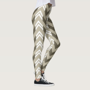 Modern brunt, beige, vitsparremönster leggings