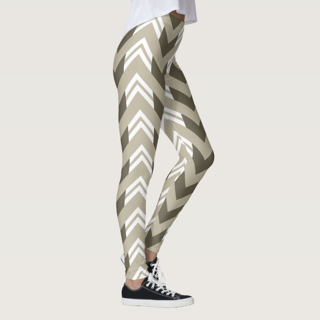 Modern brunt, beige, vitsparremönster leggings (Höger)