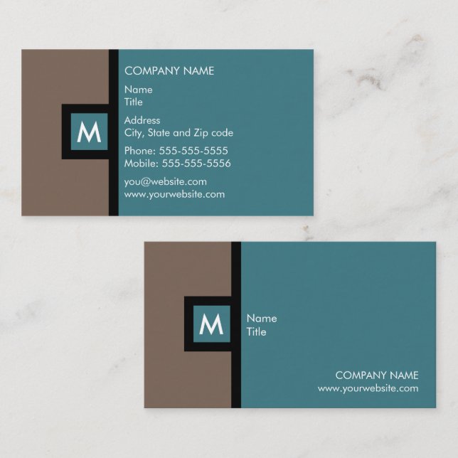 Modern brunt- och krickaMonogramvisitkort Visitkort (Fram/baksida)