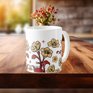 Modern Brunt & Sandy Brown Blommigt PERSONALIZE Benporslin Mugg
