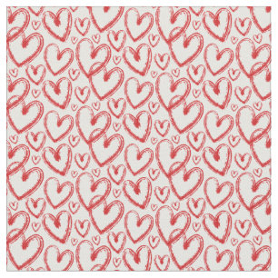 Modern Brush Heart Red White Mönster Tyg