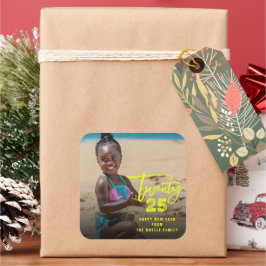 Modern Brush Script 2025 Typografi Nyår Foto Fyrkantigt Klistermärke