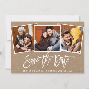 Modern Brush Script 3 Foto Collage Kraft Spara Datumet