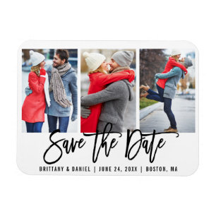 Modern Brush Script 3 Foto Spara datum Vitt Magnet