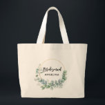 Modern Brush Script Bridesmaid Botanical Grey Jumbo Tygkasse<br><div class="desc">Modern Trendig-penselskript Vattenfärg Botanical Grey Guld Circle Bridesmaid Large Tote Bag</div>
