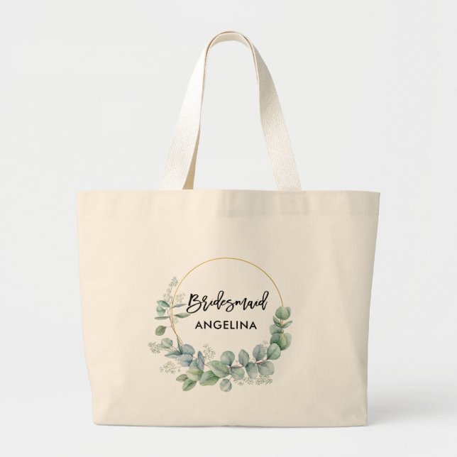 Modern Brush Script Bridesmaid Botanical Grey Jumbo Tygkasse (Framsidan)