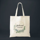 Modern Brush Script Bridesmaid Botanical Grey Tygkasse<br><div class="desc">Modern Trendig-penselskript Vattenfärg Botanical Grey Guld Circle Bridesmaid Tote Bag</div>
