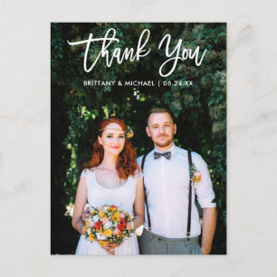 Modern Brush Script Bröllop Brud Groom Foto Wt Vykort