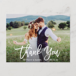 Modern Brush Script Bröllopsfoto Tack W Vykort