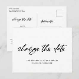 Modern Brush Script Enkel Bröllop Ändra Datum Meddelande Vykort