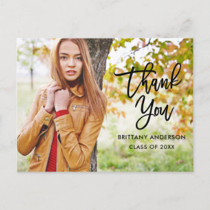 Modern Brush Script Examensbevis Tack Svart Vykort