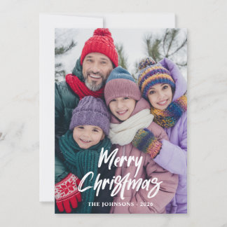 Modern Brush Script God Jul Blå Julkort
