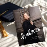 Modern Brush Script Grad Photo Graduation Meddelande<br><div class="desc">Celebrate your achievement with this Modern Script Photo High School Graduation Invitation. Featuring elegant script,  luxurious foil accents,  and space for a cherished photo,  this sleek and stylish design adds a personal touch to your special milestone. Perfect for inviting family and friends to join in the celebration.</div>