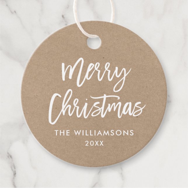 Modern Brush Script-julklapp Kraft Gåvor Etiketter (Framsida)