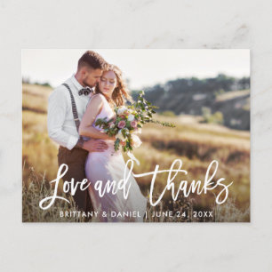 Modern Brush Script Kärlek Tack Bröllopsfoto Vykort