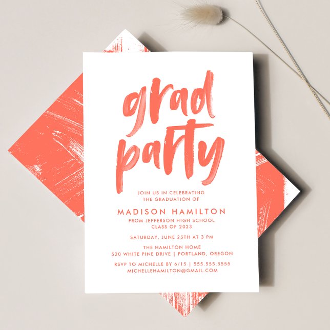 Modern Brush Script Korall Avslutningsfest Inbjudningar (Skapare uppladdad)