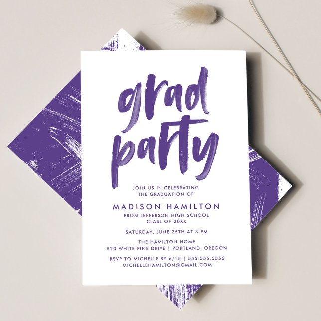 Modern Brush Script Lila Examenfest Inbjudningar (Skapare uppladdad)