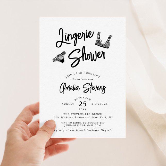 Modern Brush Script Lingerie Bridal Shower Invitat Inbjudningar (Skapare uppladdad)