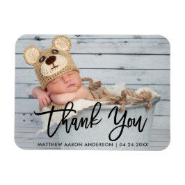 Modern Brush Script Ny Bebis Tack Svart Magnet