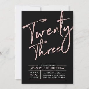 Modern Brush Script Rose Gold 23-årsfest Inbjudningar