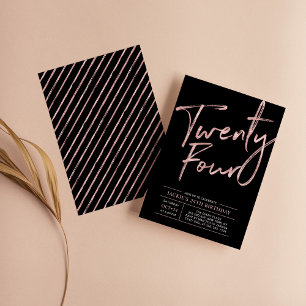 Modern Brush Script Rose Gold 24-årsfest Inbjudningar