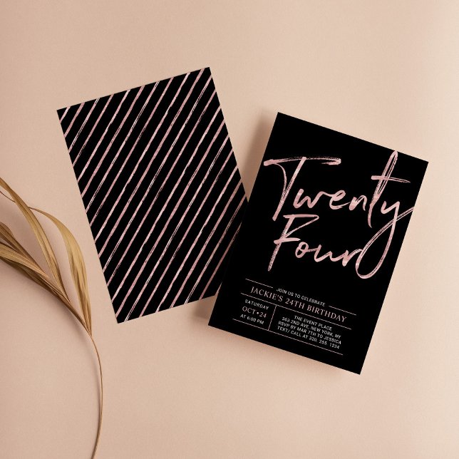Modern Brush Script Rose Gold 24-årsfest Inbjudningar (Skapare uppladdad)