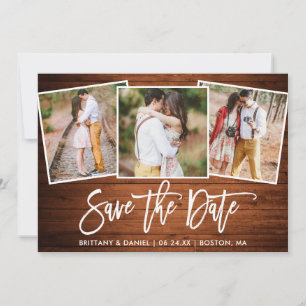 Modern Brush Script Rustic Wood 3 Foto Collage Spara Datumet