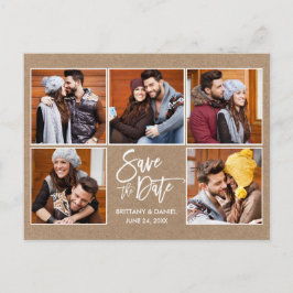 Modern Brush Script Spara Datum 5 Foto Kraft Vykort
