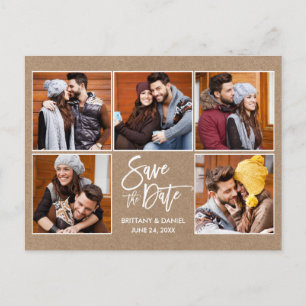 Modern Brush Script Spara Datum 5 Foto Kraft Vykort