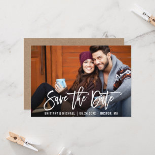 Modern Brush Script Spara Datum Foto Kraft Kort