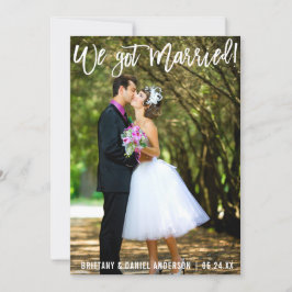 Modern Brush Script Vi Gifta Oss Par Foto Meddelande