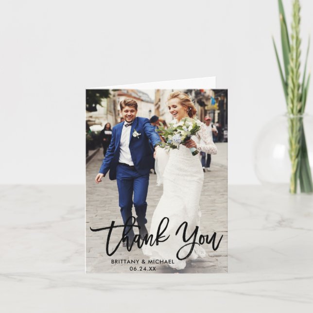 Modern Brush Script | Wedding Photo Note Tack Kort (Framsida)