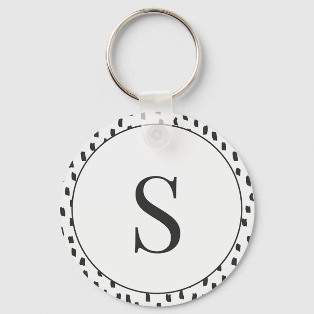 Modern Brush Strokes Black & White Monogram S Nyckelring (Framsida)