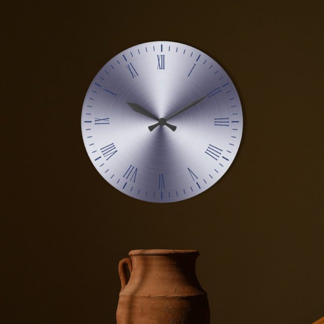 Modern Brushed Metall Roman Numeral Stor Klocka (Skapare uppladdad)