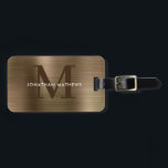 Modern Brushed Metallic Guld Monogram Bagagebricka<br><div class="desc">Modern borstad metallisk Guld-monogramsresagg</div>