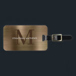 Modern Brushed Metallic Guld Monogram Bagagebricka<br><div class="desc">Modern borstad metallisk Guld-monogramsresagg</div>