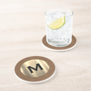 Modern Brushed Metallic Guld Monogram Underlägg