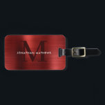 Modern Brushed Metallic Red Monogram Bagagebricka<br><div class="desc">Modern borstad metallisk röd monogramsresagg</div>