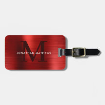 Modern Brushed Metallic Red Monogram