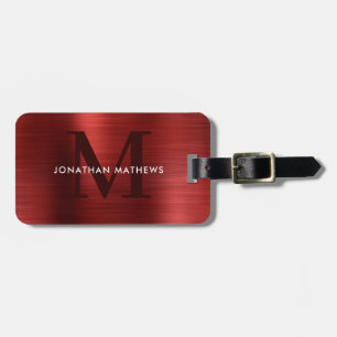 Modern Brushed Metallic Red Monogram Bagagebricka