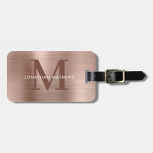 Modern Brushed Metallic Ro Guld Monogram Bagagebricka