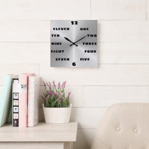 Modern Brushed Steel Black Ord Numeral Ansikte Fyrkantig Klocka