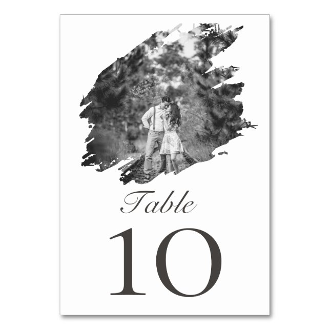 Modern Brushstroke Photo Bröllop | Vit Bordsnummer (Framsidan)