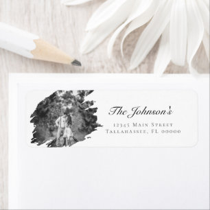Modern Brushstroke Photo Bröllop White Adress Returadress Etikett