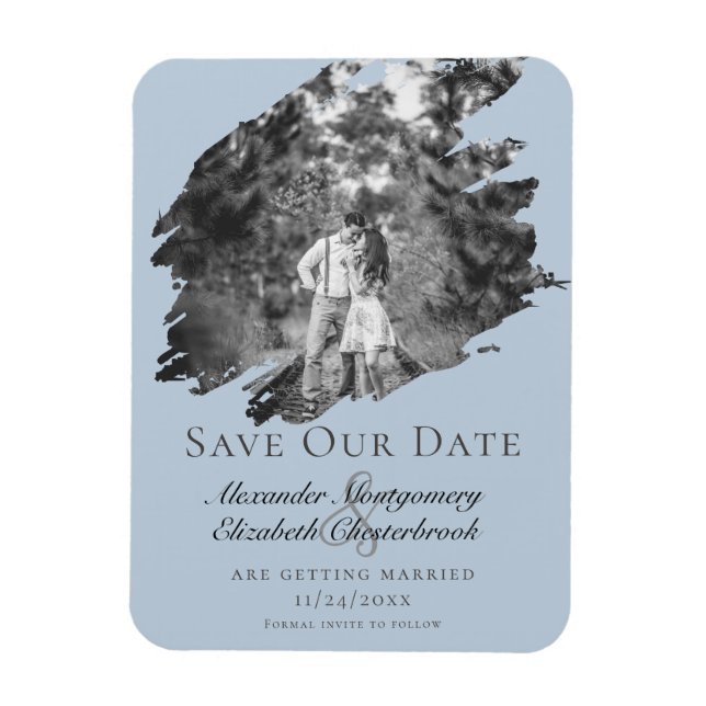 Modern Brushstroke Photo Save the Date Blue Magnet (Vertikal)